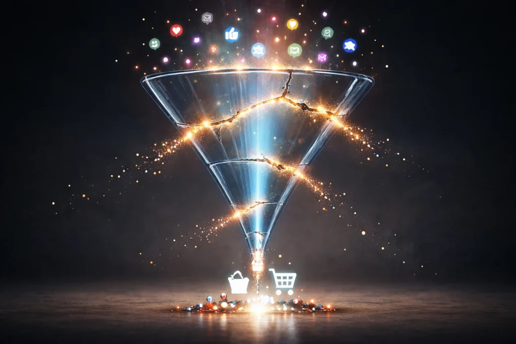 funnel with leaks showing where visitors drop off before converting into sales