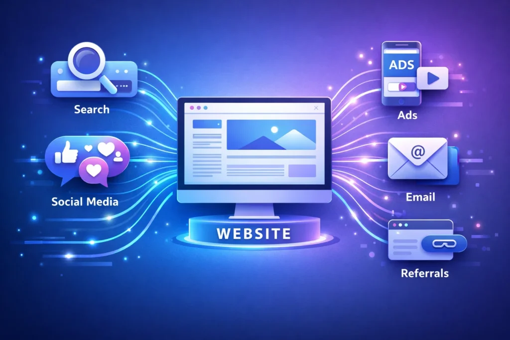 different traffic sources including organic social paid email and referral traffic