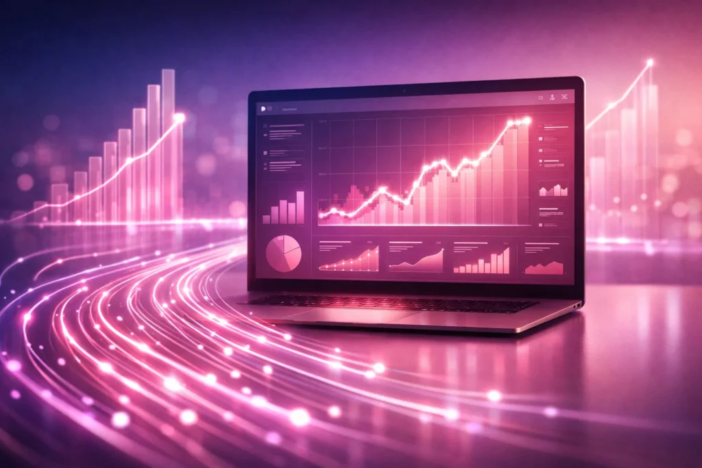 what is traffic in online marketing concept showing analytics dashboard and website visitors flow